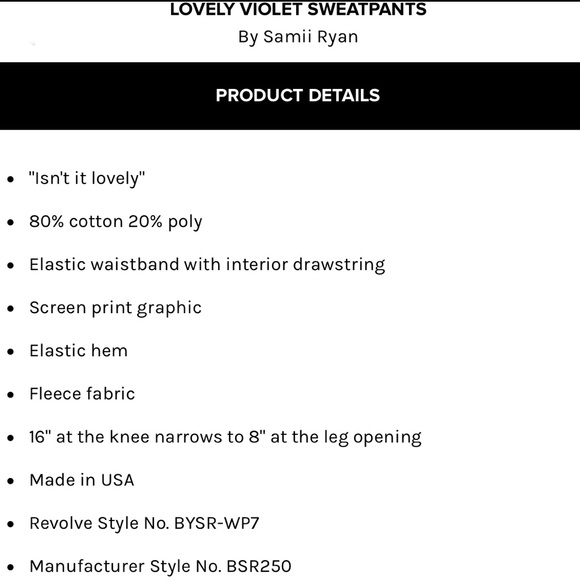 Samii Ryan Lovely Sweatpants Violet Size(s) Medium & Large New - Picture 7 of 7